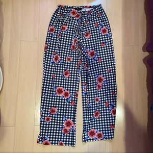 Flowy gingham floral palazzo pants